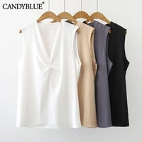 v neck chiffon blouse womens 2022 summer new style korean style thin rest fashion solid color pleated design niche casual vest