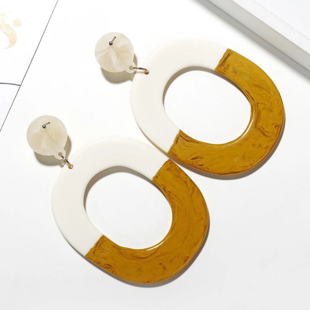 Женские акриловые сережки XIYANIKE желто-белые массивные серьги в форме эллипса