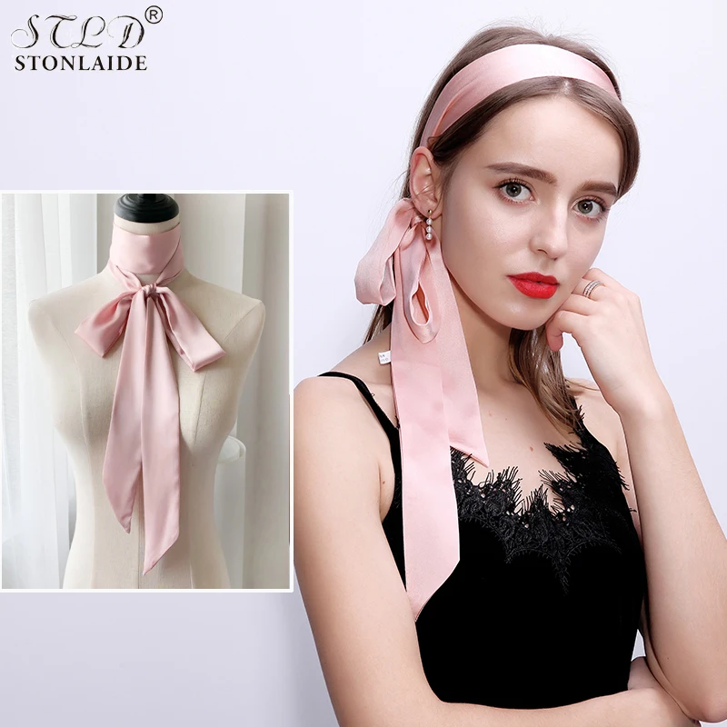 

HOT Skinny Scarf Women's Belt Scarfs Narrow Smooth Satin Long Silk Pure Neckerchief Waistband Hair Band Arm Bag Ribbons 5X200CM