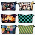 Косметичка для женщин, сумочка для косметики в стиле аниме Demon Slayer Kimetsu No Yaiba, косметичка для девушек, маленький клатч