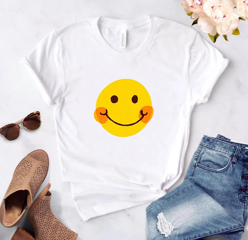 

White Shirt Women-clothing Women's T-shirts Smiling Face Kawaii Summer Short Sleeve for 2021 Top Tops With Sleeves T-shirt Girls