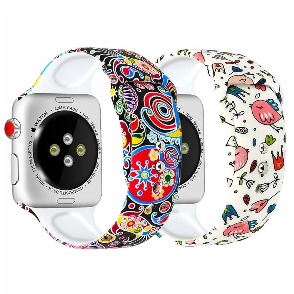 Ремешок силиконовый для Apple Watch Band 38 мм 42 40/44 аксессуары наручных часов с принтом