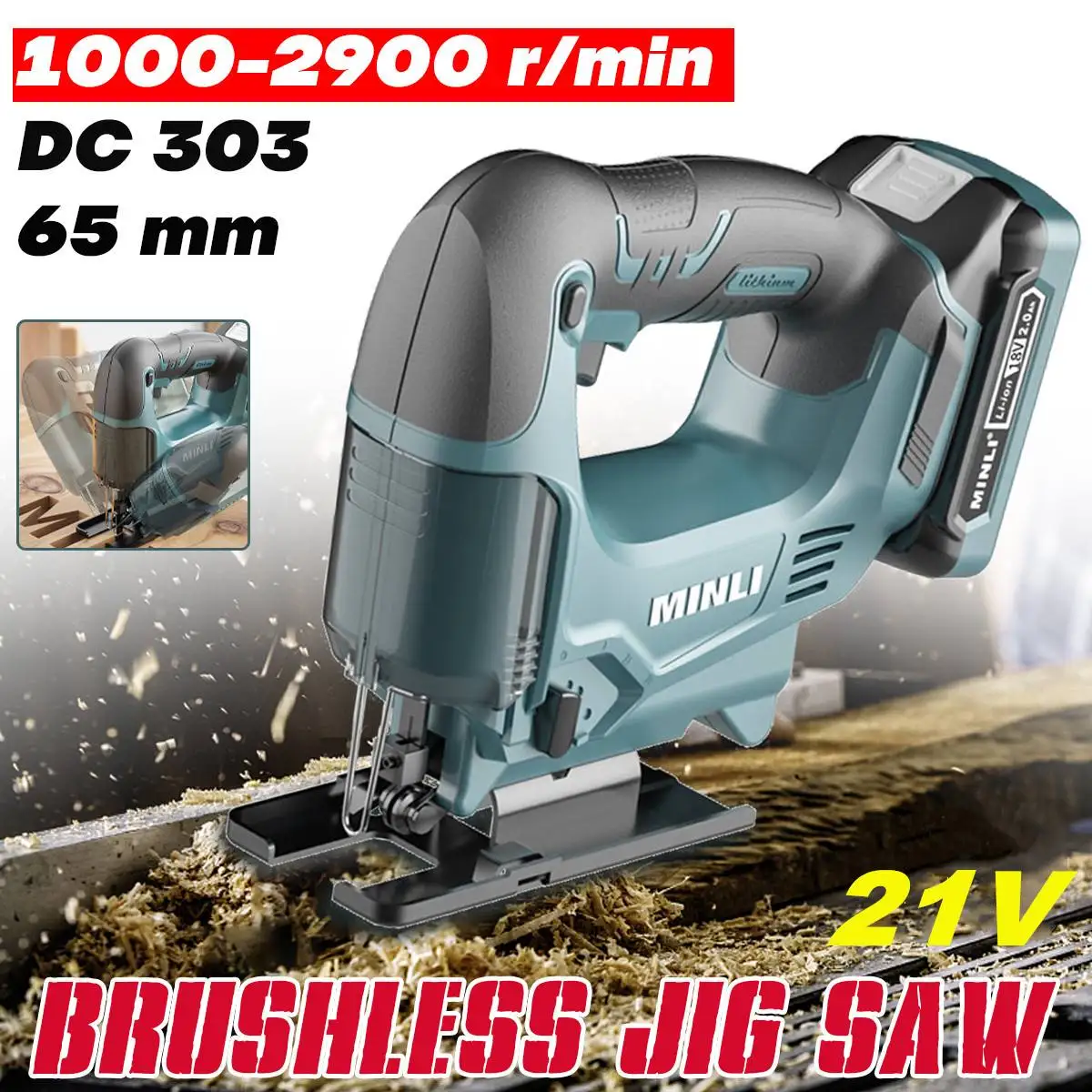

21V 65mm 2900RPM Cordless Jigsaw Electric Jig Saw Rechargeable Adjustable Woodworking Power Tool for Makita 18V Battery