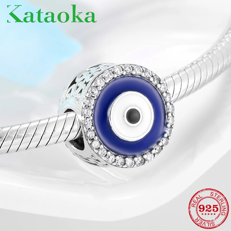 Бусины круглые из серебра 925 пробы с голубыми глазами | Украшения и аксессуары