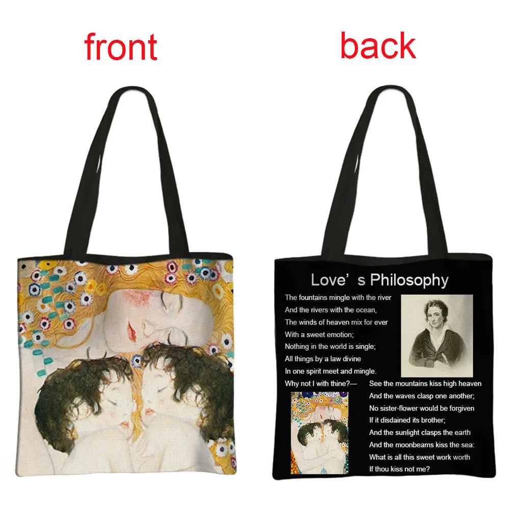

Gustav Klimt Mother And Twins Oil Painting Handbag Love Philosophy Large Capacity Shoulder Bags Women Reusable Shopping Bag Gift