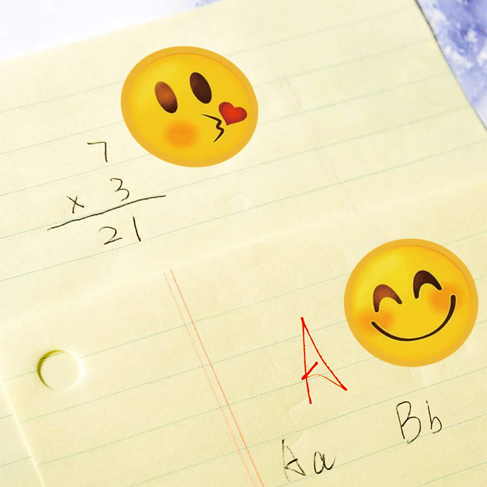 Pegatinas de Smiley para ni&ntilde;os, impresionante pegatina de recompensa de 8 patrones, suministros para profesores de aula, pegatina de cara linda para juguete para ni&ntilde;os, 100-500 Uds.-3