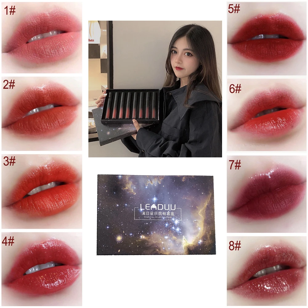 

8 Colors/Set Liquid Matte Long Lasting Lipstick Moisturizer Smooth Lip Gloss Waterproof Lipbalm Makeup Kit Cosmetics Best Gift