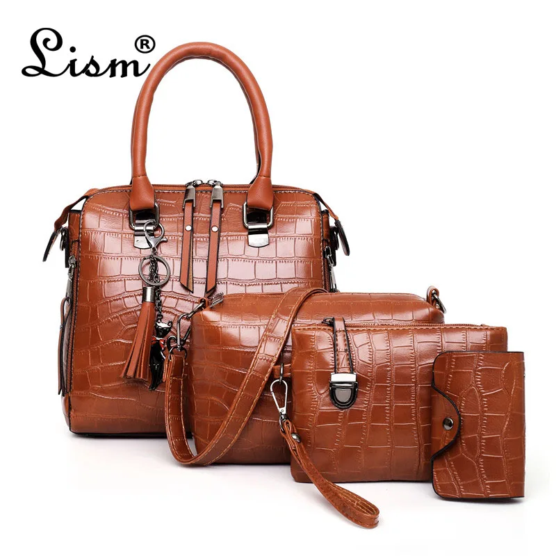 Роскошная винтажная сумка с крокодиловым узором 4 шт./компл. женская дизайнерская