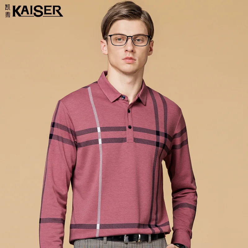 

Caesars Men's 2021 Spring Men's Long Sleeve T-shirt Male Middle-aged Dad Business Lapel Polo Base Shirt футболка мужская