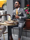 ANNIEBRITNEY серого цвета в полоску для мужчин умный повседневный костюм из 2 предметов лацкан с тупым углом бизнес обувь, изготавливаемая на заказ Высокое качество мужские Тонкий костюм со штанами