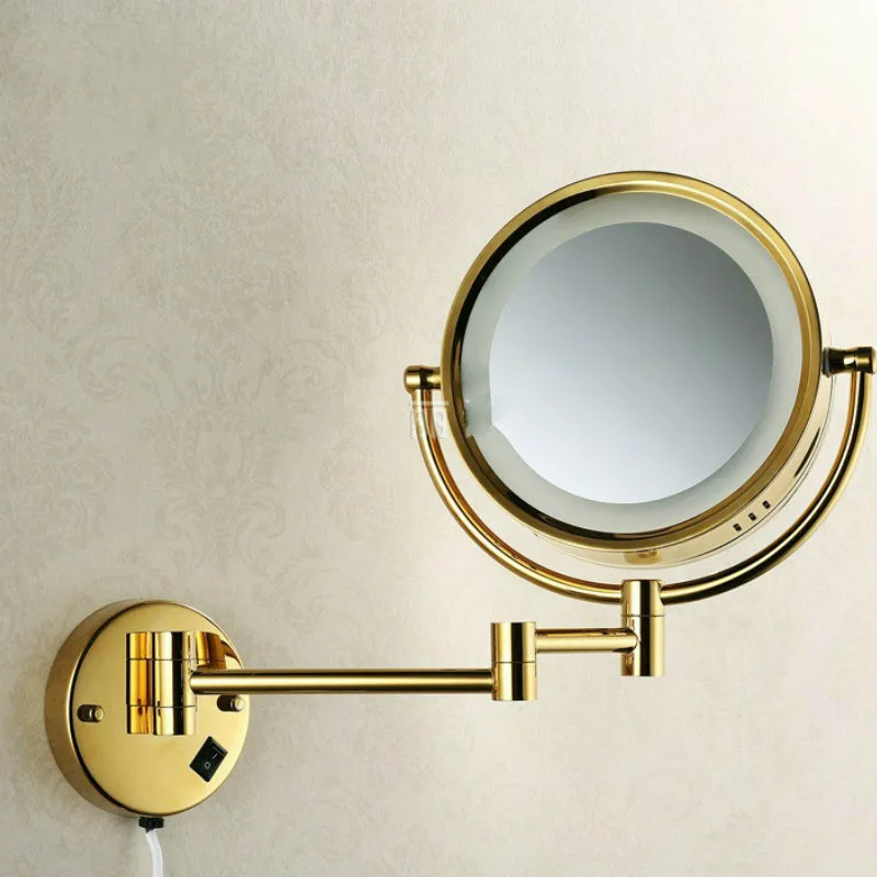 Golden Brass LED Light Makeup Mirrors 8.5&quot Round Dual Sides Bathroom Cosmetic Mirror Wall Mount Magnifying WJ606 | Дом и сад