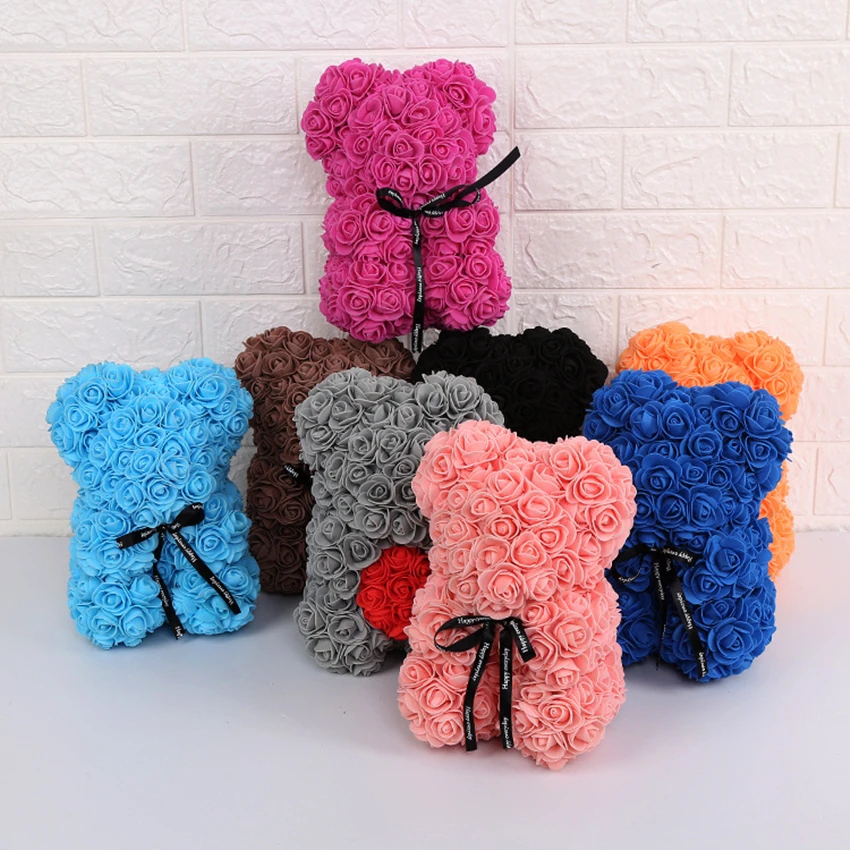 

25cm Valentine Rose Bear Heart Flower Gift For Girlfriend Birthday Wedding Artificial Party Home Decor Wine Red Pink
