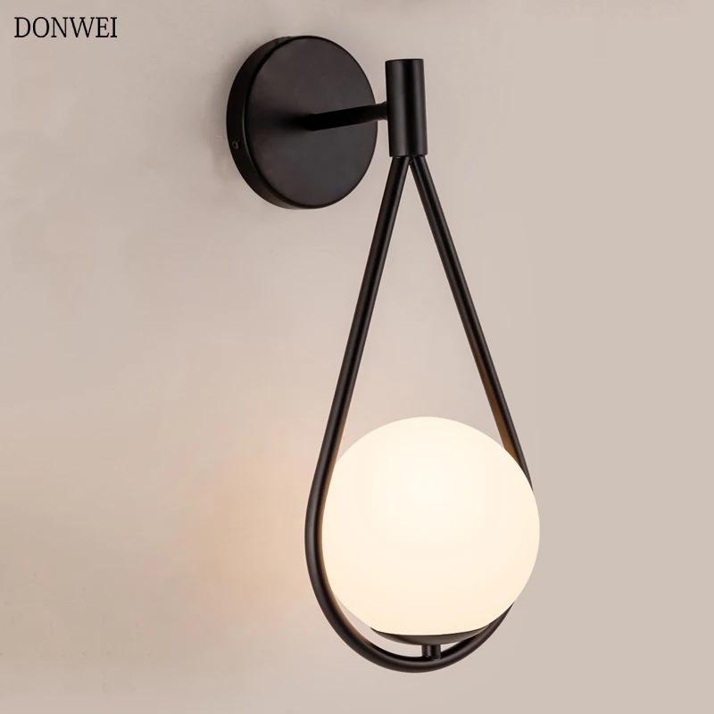 Скандинавский черный Золотой светодиодный настенный светильник стеклянный