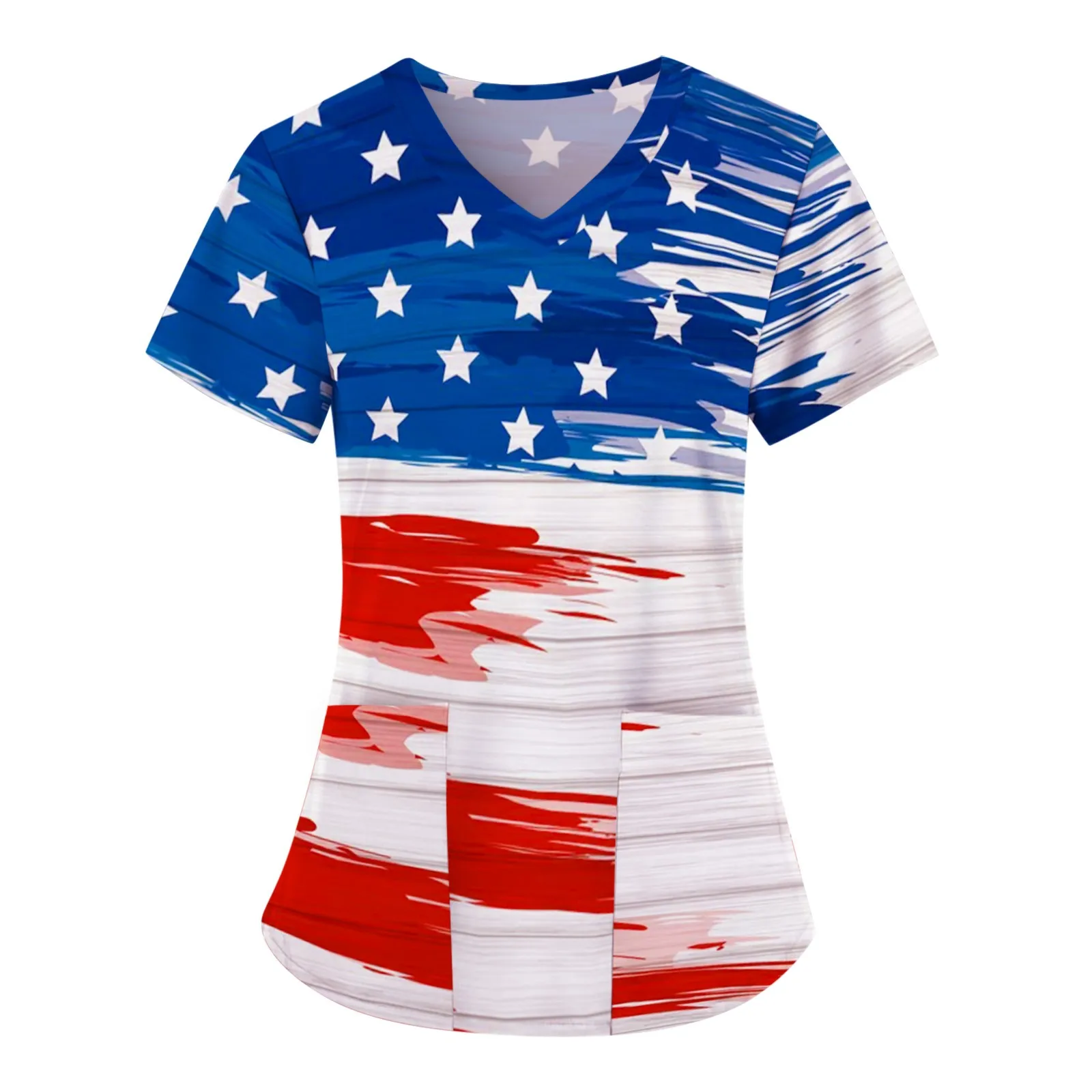 

Scrub Tops Women July 4th American Flag Short Sleeve Shirt with Pocket 2021New Nurse Uniform Carer Healthcare Tunic Female A50