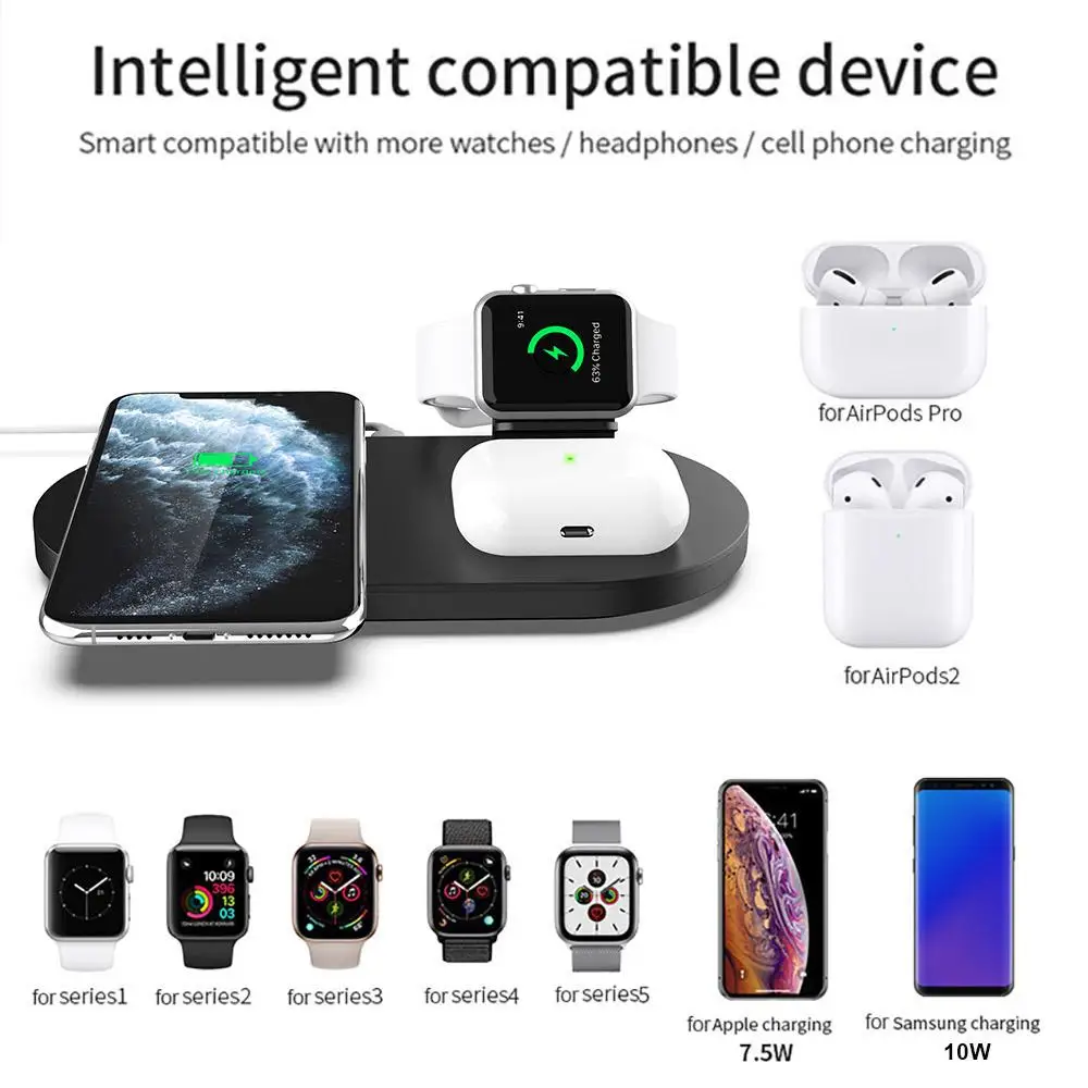 Беспроводное зарядное устройство Qi 3 в 1 для Apple Watch 15 Вт быстрая зарядка iPhone 11 XS XR X 8