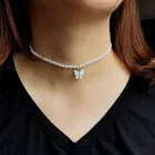 Ожерелье женское с маленькой жемчужной цепочкой, чокер с подвеской-бабочкой из смолы, короткая цепь на шею, летняя бижутерия