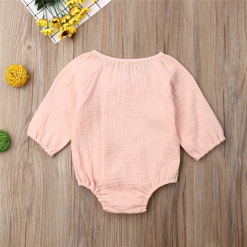 Мягкие боди из хлопка и льна для новорожденных маленьких девочек однотонные