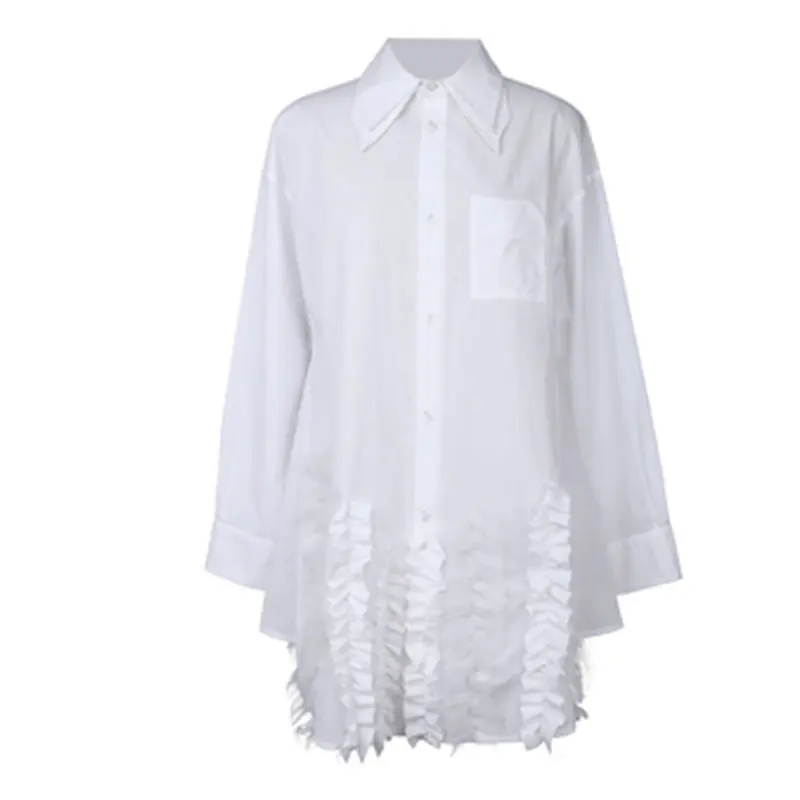 

XITAO Minority Fashionable White Shirt Patchwork Ruffles Women Clothes 2021 Spring New Fashion Irregular Match All Blouse ZY6096