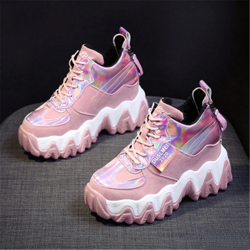 

Women Chunky Sneakers 2020 Fashion Platform Sneakers Ladies Brand Wedges Casual Shoes For Woman Leather Sports Dad Shoes 7cm