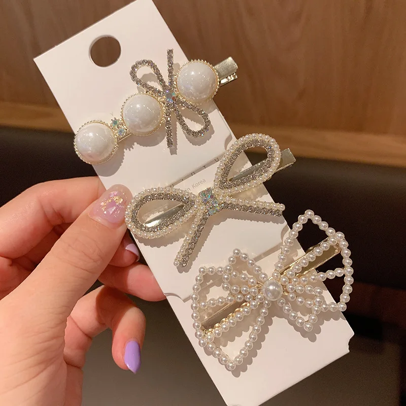 

Bowknot pearl hairpin headdress net celebrity girl Liu Haihai clip