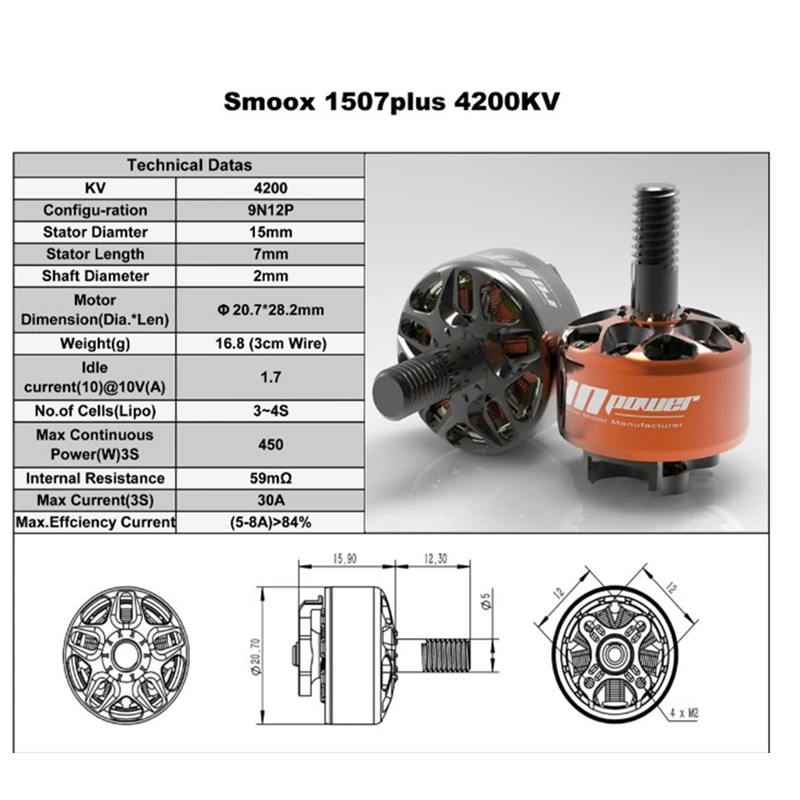 RCinpower-Motor sin escobillas SmooX 1507 Plus, 2680kv, 4200kv, para Dron de carreras de control remoto, helic&oacute;ptero, 2 uds.-5