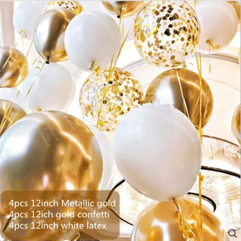 12 шт Золотые/серебряные конфетти латексные шары хром золотистый серебристый