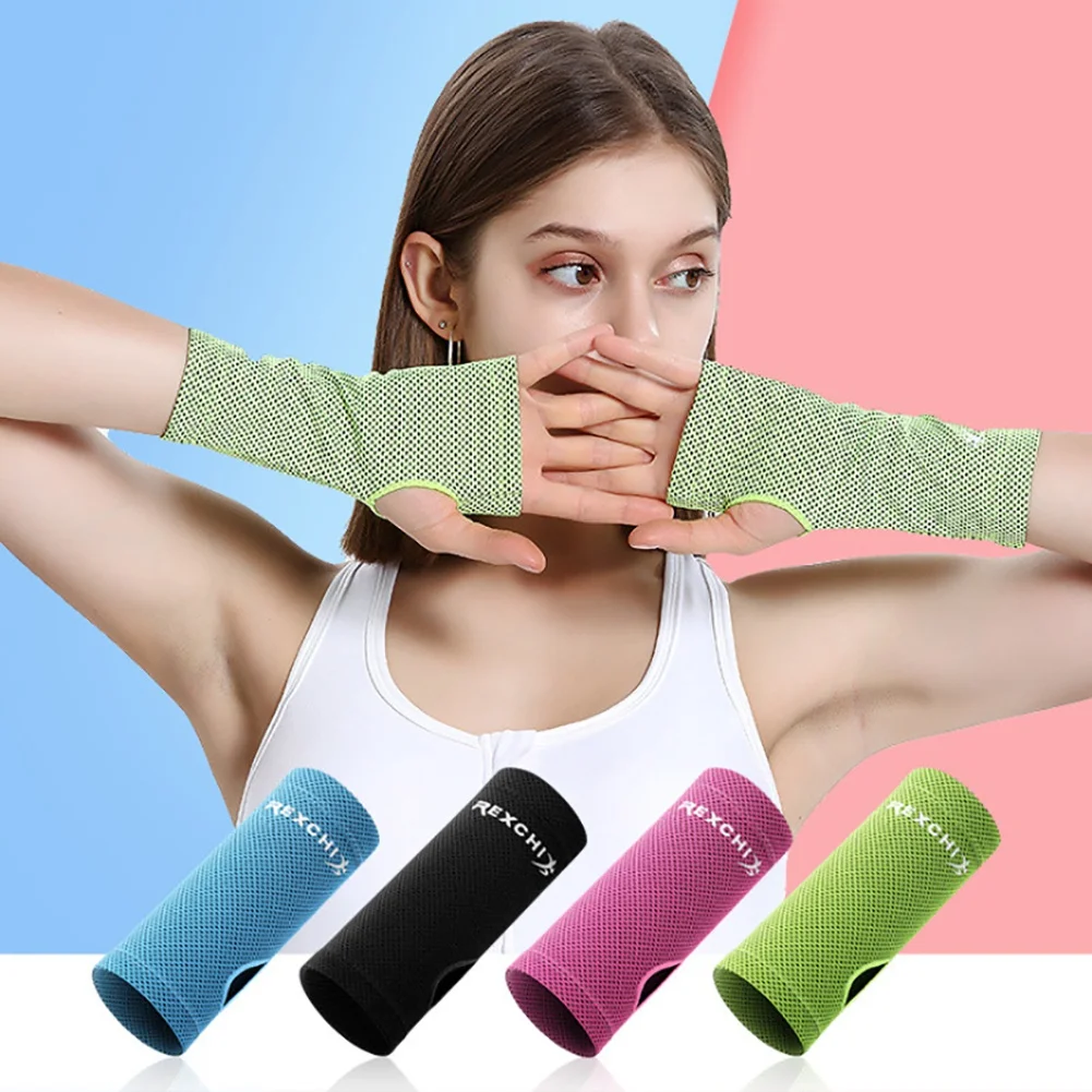 

Women Sunscreen Gloves Long Fingerless Ice Silk Gloves Ladies Cold Feel Breathable Thin Femoral Anti-skid Wrist Sports