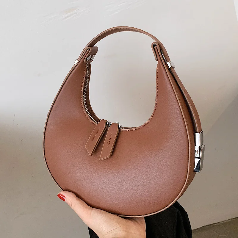 

Luxury Handbag Vintage Leather Clutches Bag Half Moon French Armpit Shoulder Bag For Women 2021 Handle Bag Retro bolsa feminina