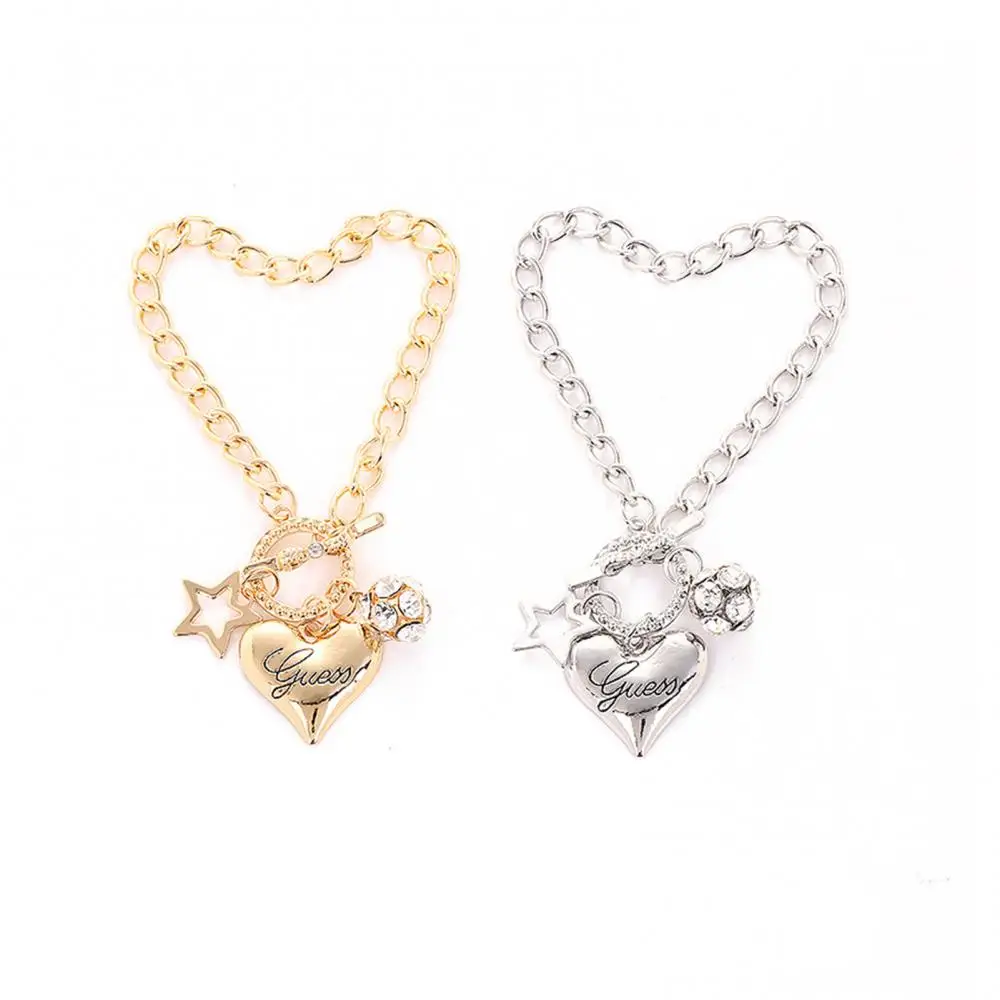 

Women Simple Rhinestone Plaid Star Heart Engraved Buckles Bracelets Jewelry