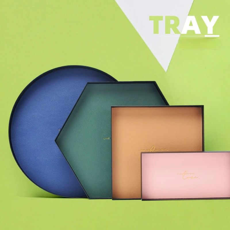 Nordic лоток для хранения круглая квадратная кожаных туфель с металлическим узором