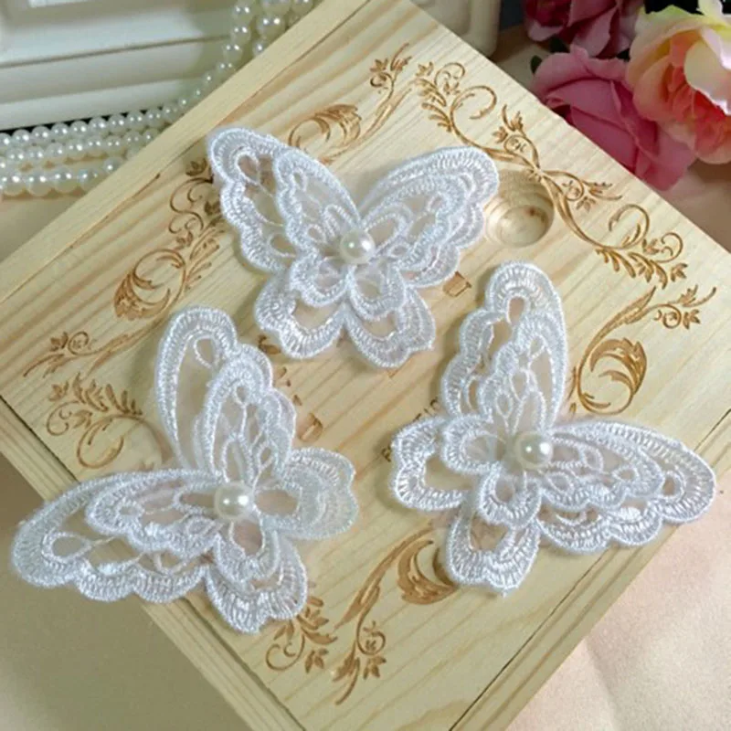 50 шт. Красивая Белая аппликация бабочки из кружев органзы отделка для свадебного
