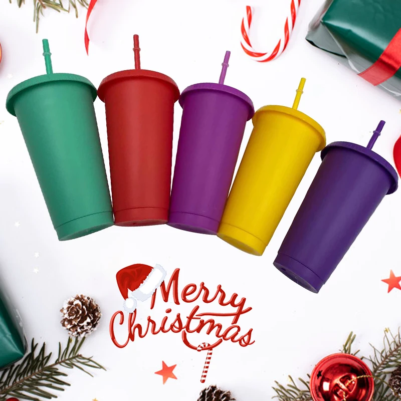 

700/473ml Reusable Cups Plastic Tumbler With Lid Multi Color Straw Cup Christmas Gift Christmas Special New Year Party Xmas 2021