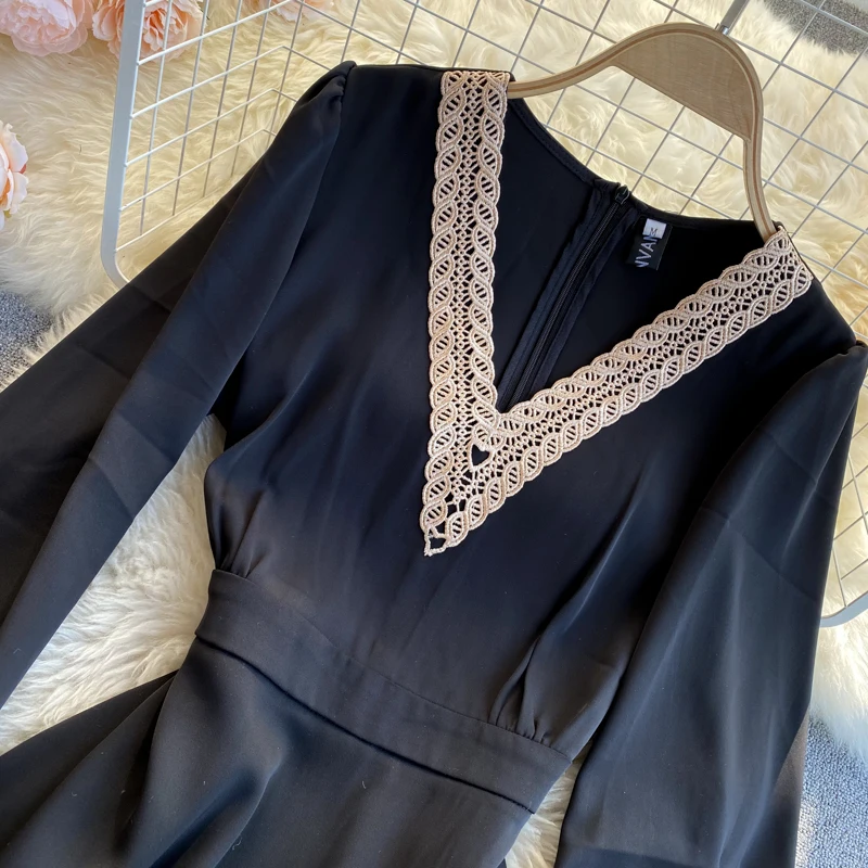 

Solid Black summer woman dress V Neck High Waist Casual holiday dresses for women Short Sleeves Loose Fit vestidos