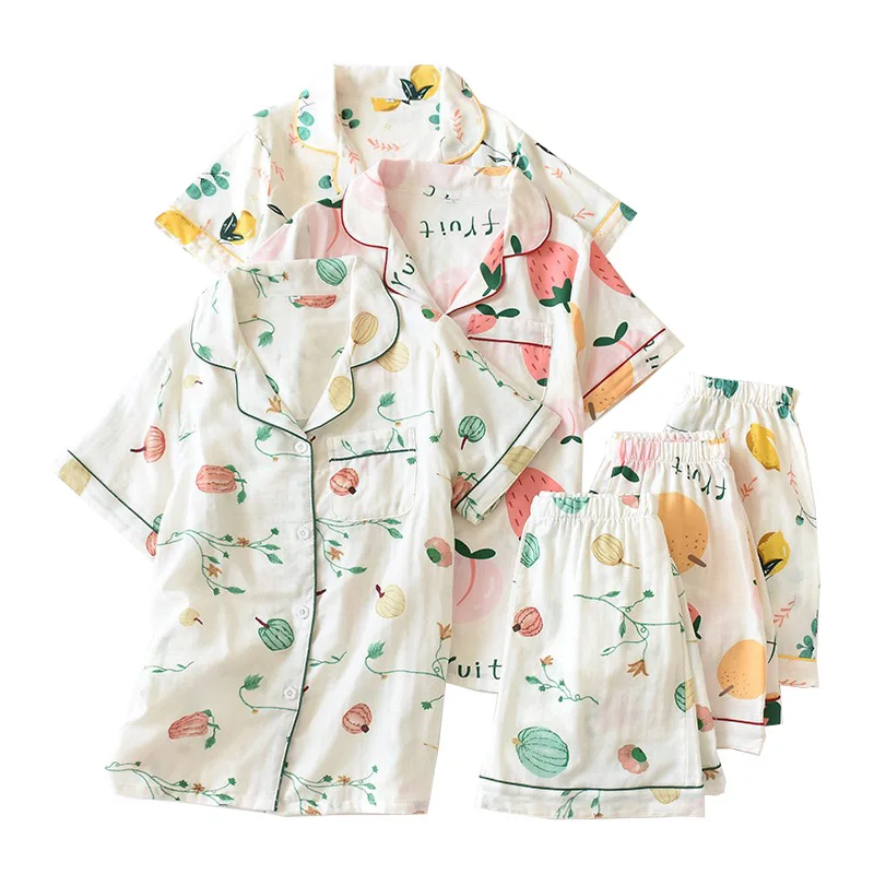 2 шт. женская пижама с принтом фруктов и отложным воротником шорты | Женская