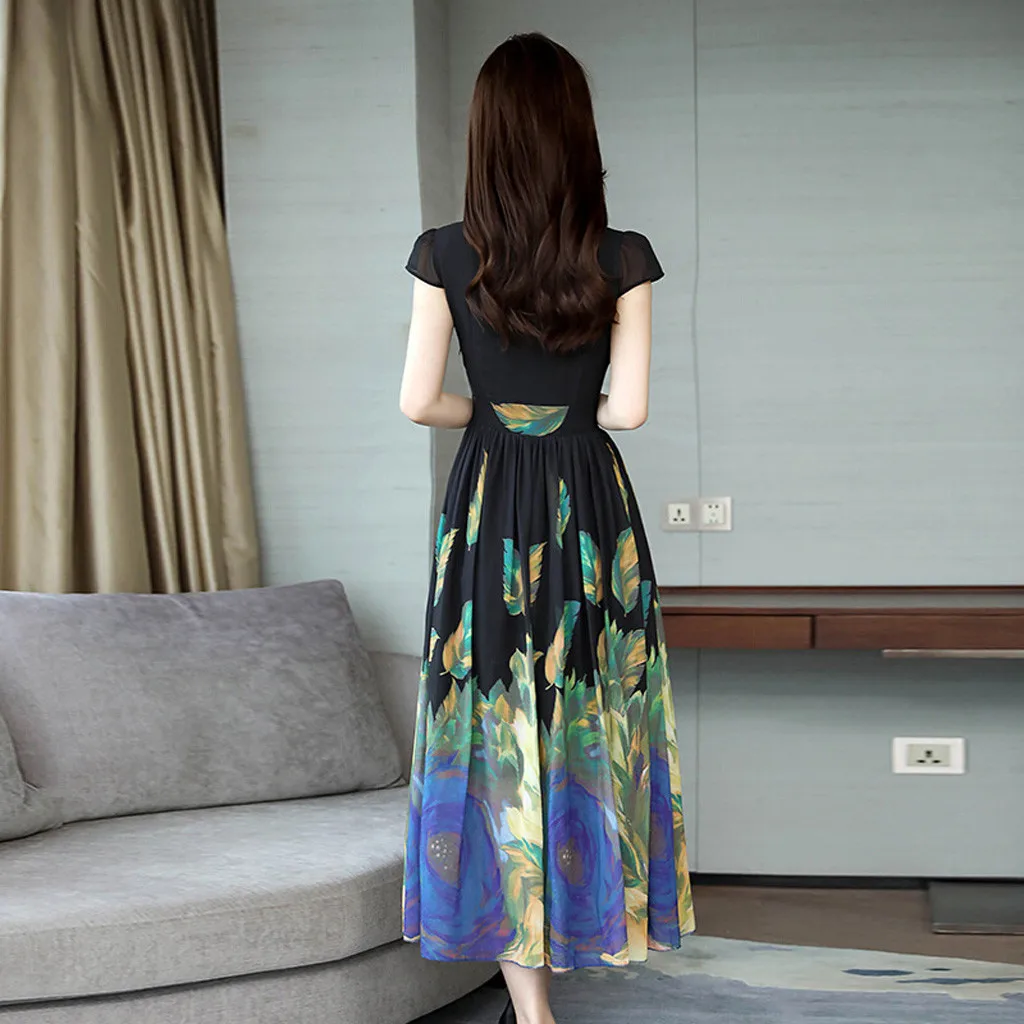 Модное женское длинное платье с цветочным принтом 2020 летнее повседневное