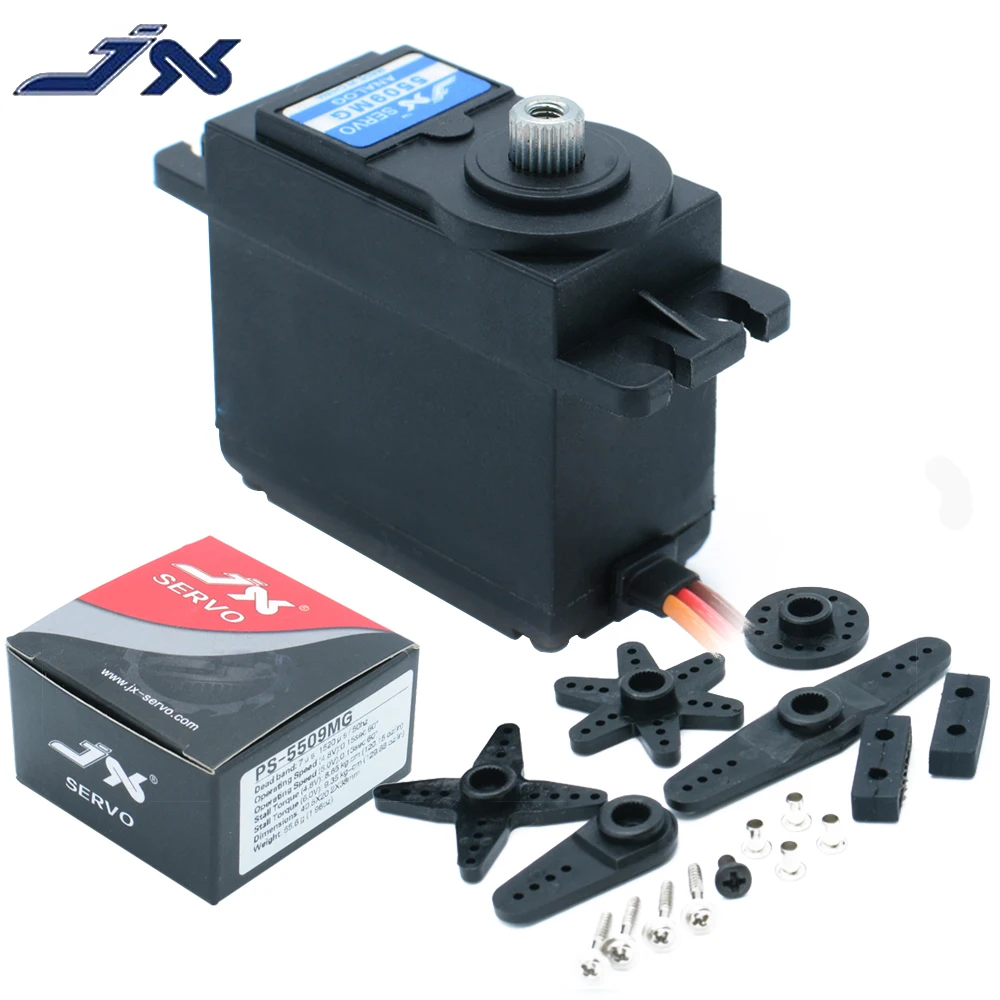 

JX PS-5509MG 4,8-6,0 В 9,35 кг, металлическая шестерня, аналоговый сердечник, сервопривод JR, разъем, двойные шарикоподшипники для радиоуправляемых мод...