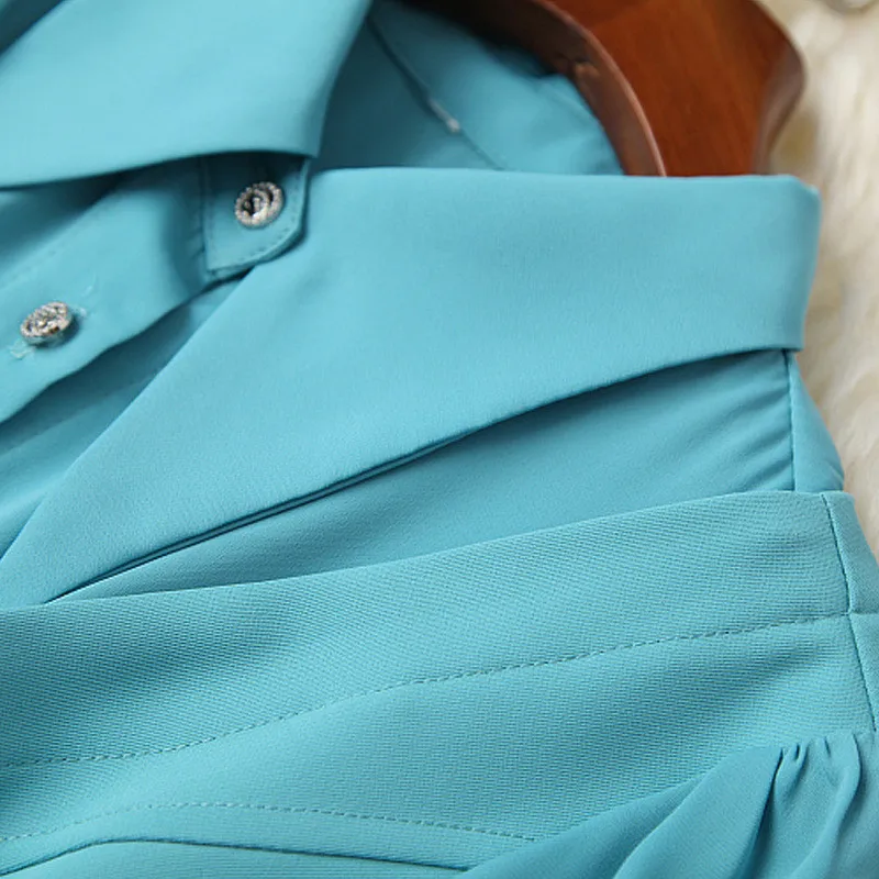 

New Women Fashion Designers Spring Two Piece Outfits Elegant Turn Down Collar Solid Top and Pants Suit Office Lady Work Twinset