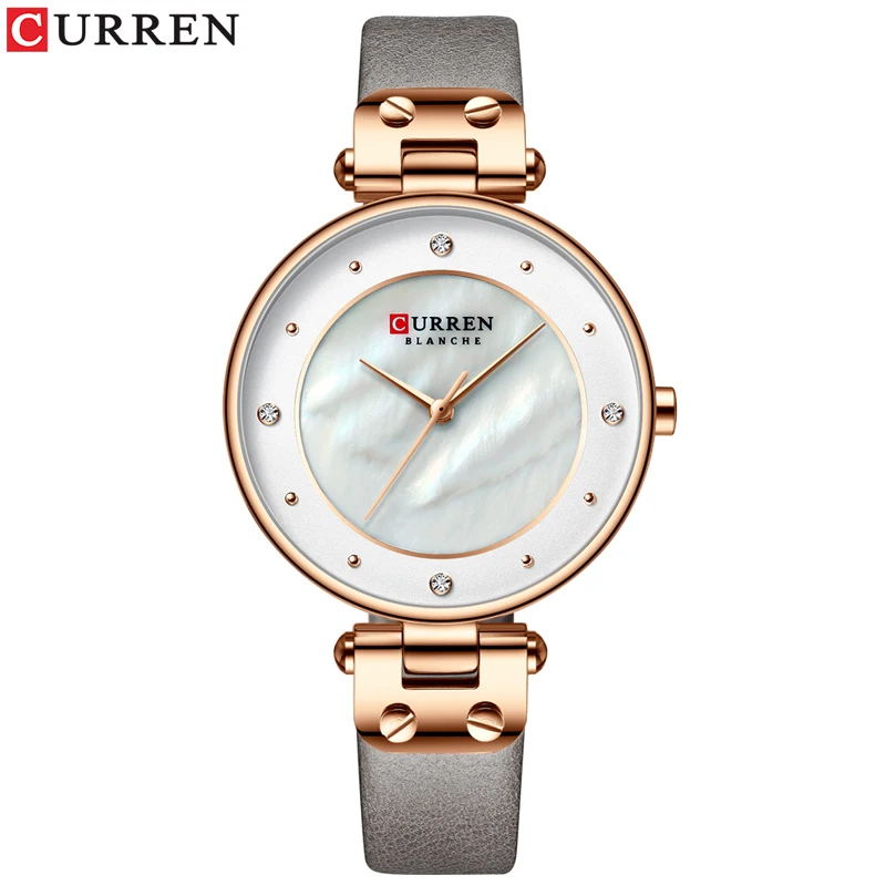 L rose white CURREN простые очаровательные часы со стразами для дам кварцевые часы кожа ремешок часы женские наручные часы платье женские часы - Цвет: L rose white