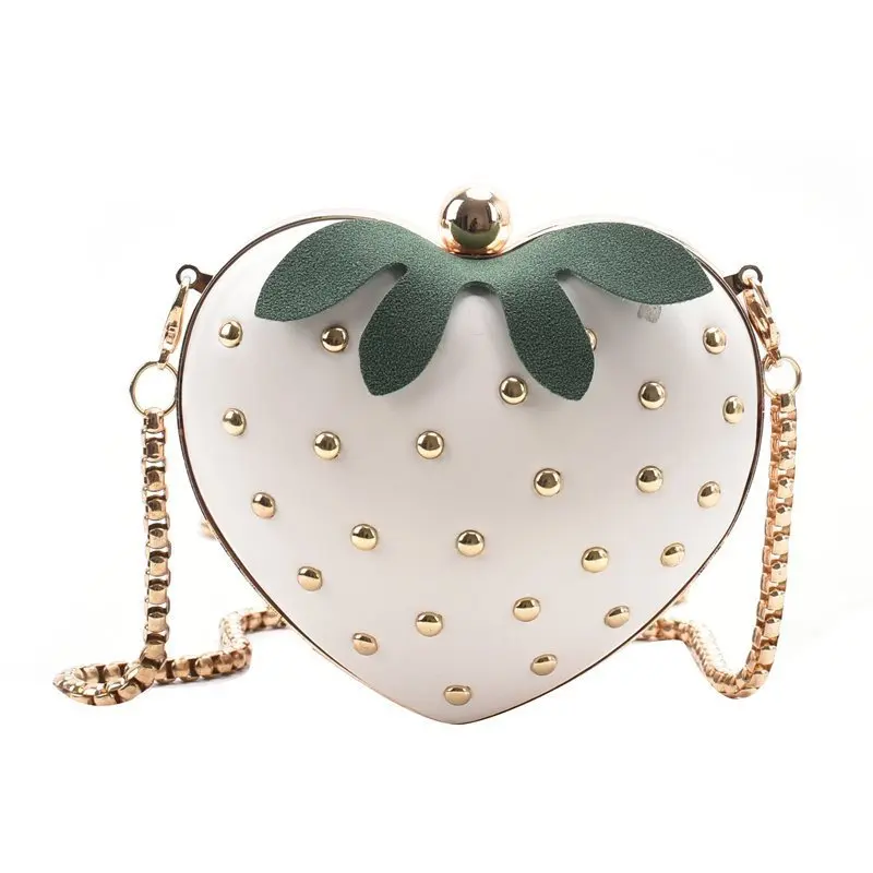 

Женская сумка через плечо с цепочкой в форме сердца, милая миниатюрная сумочка кросс-боди в западном стиле с клубничным принтом для мелочи