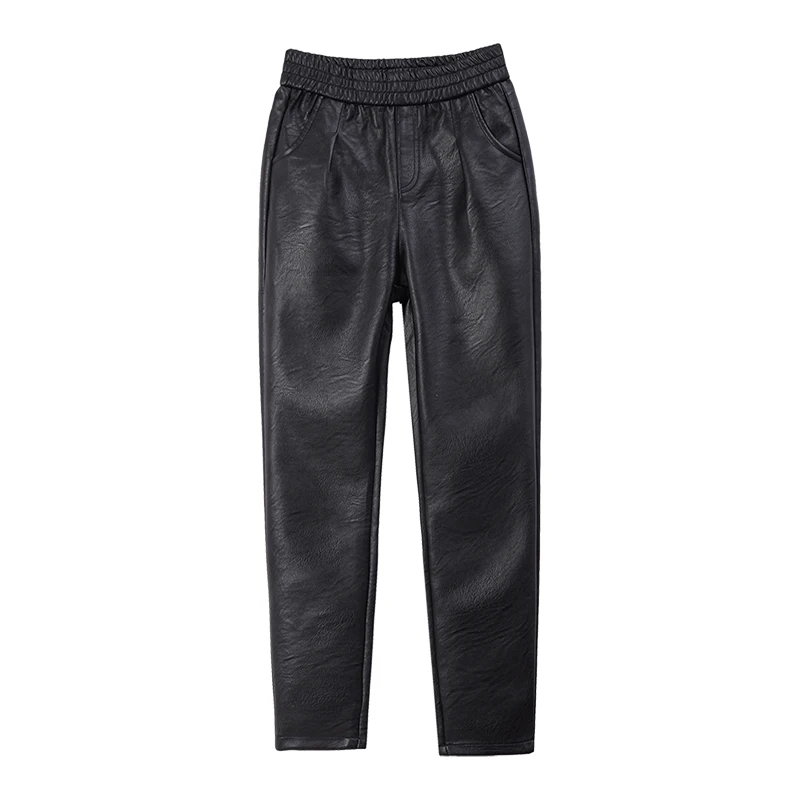 Осенние женские кожаные брюки зимние свободные шаровары с высокой талией из