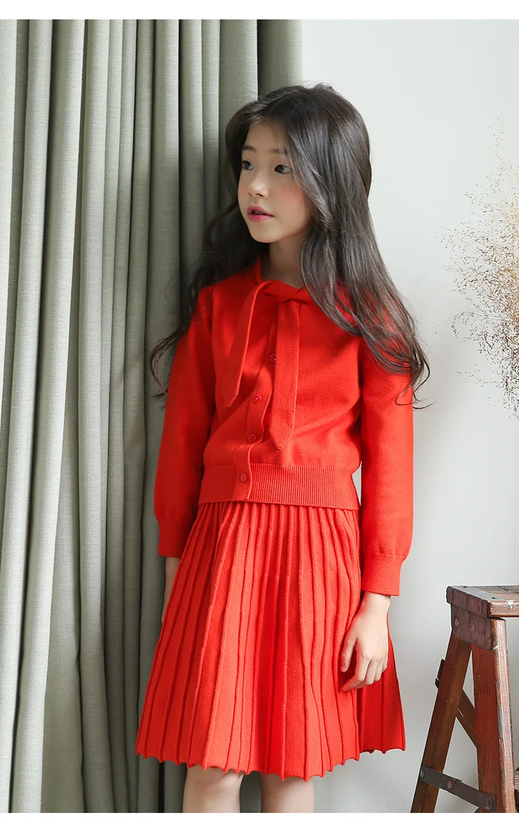 Шикарные оранжевые красные вязаные костюмы для девочек | Детская одежда и обувь