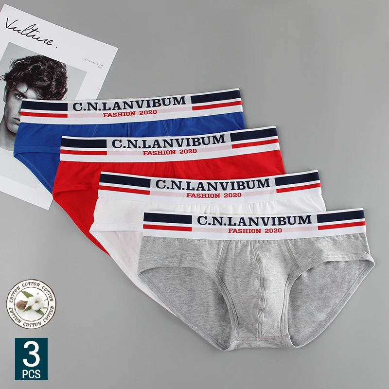 

3Pcs / Set Men â€™s Boxer Soft Breathable Shorts Natural Cotton Underwear Solid Color Cuecas Comfortable U Convex Underpants
