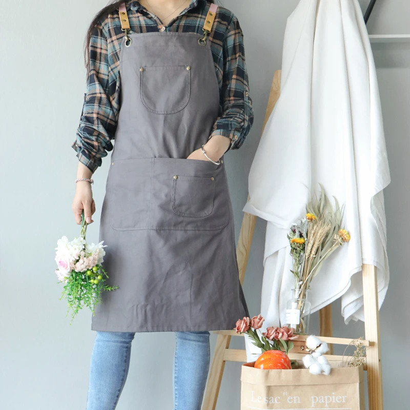 Рабочий Фартук унисекс хлопковый саржевый серый и зеленый нагрудник Кухонные