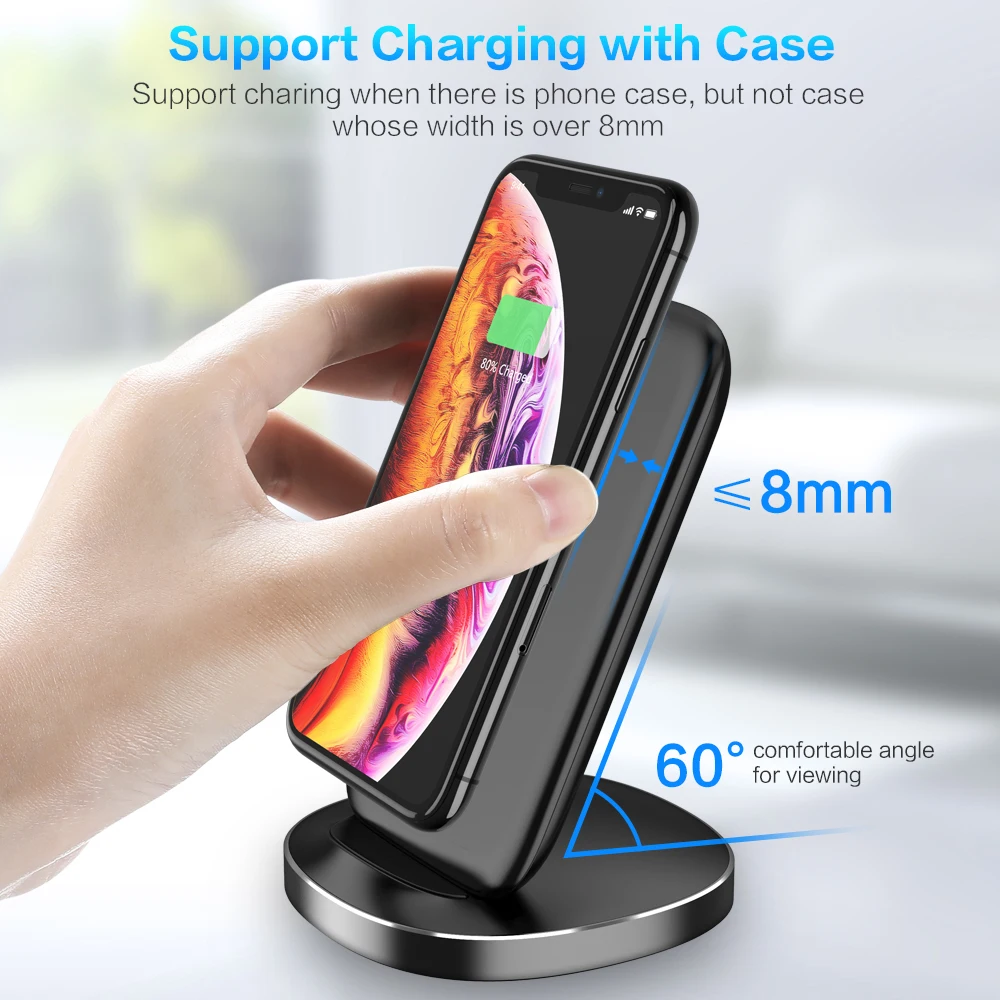 Беспроводное зарядное устройство QI быстрое 10 Вт подставка для iPhone Samsung OnePlus Xiaomi