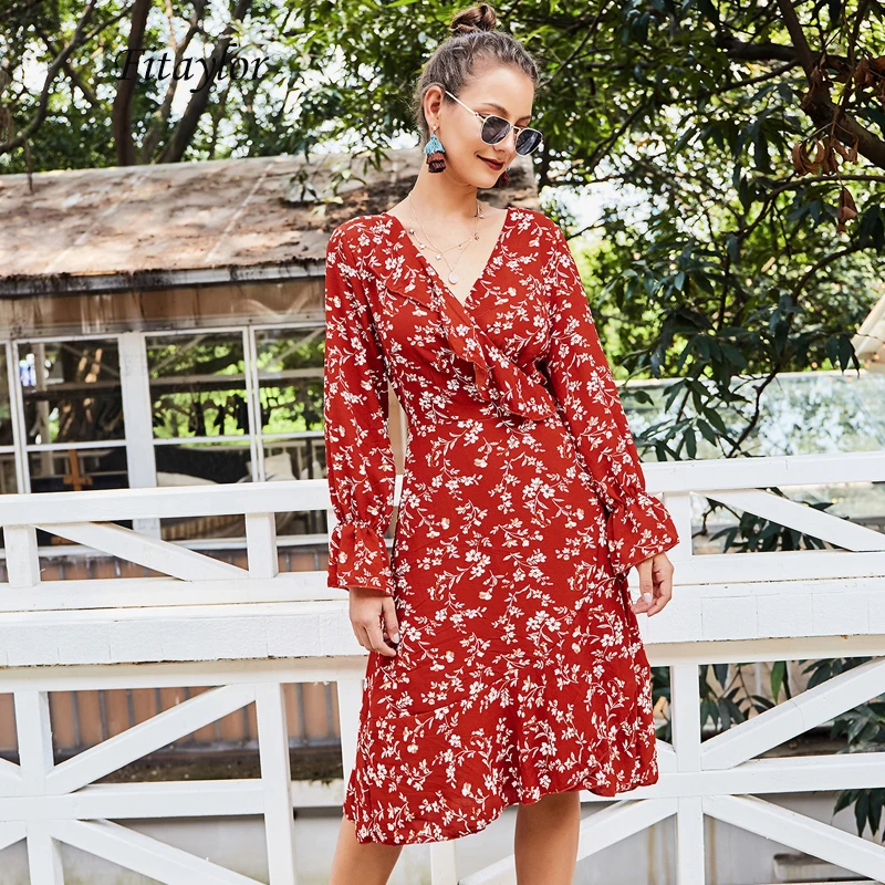 Fitaylor весеннее Цветочное платье сексуальное v образный вырез Бабочка рукав бохо