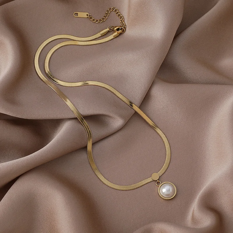 

Origin Summer Temperament Circle Pearl Pendant Necklace for Women Femme Exquisite Gold Color French Vintage Necklace Jewelry