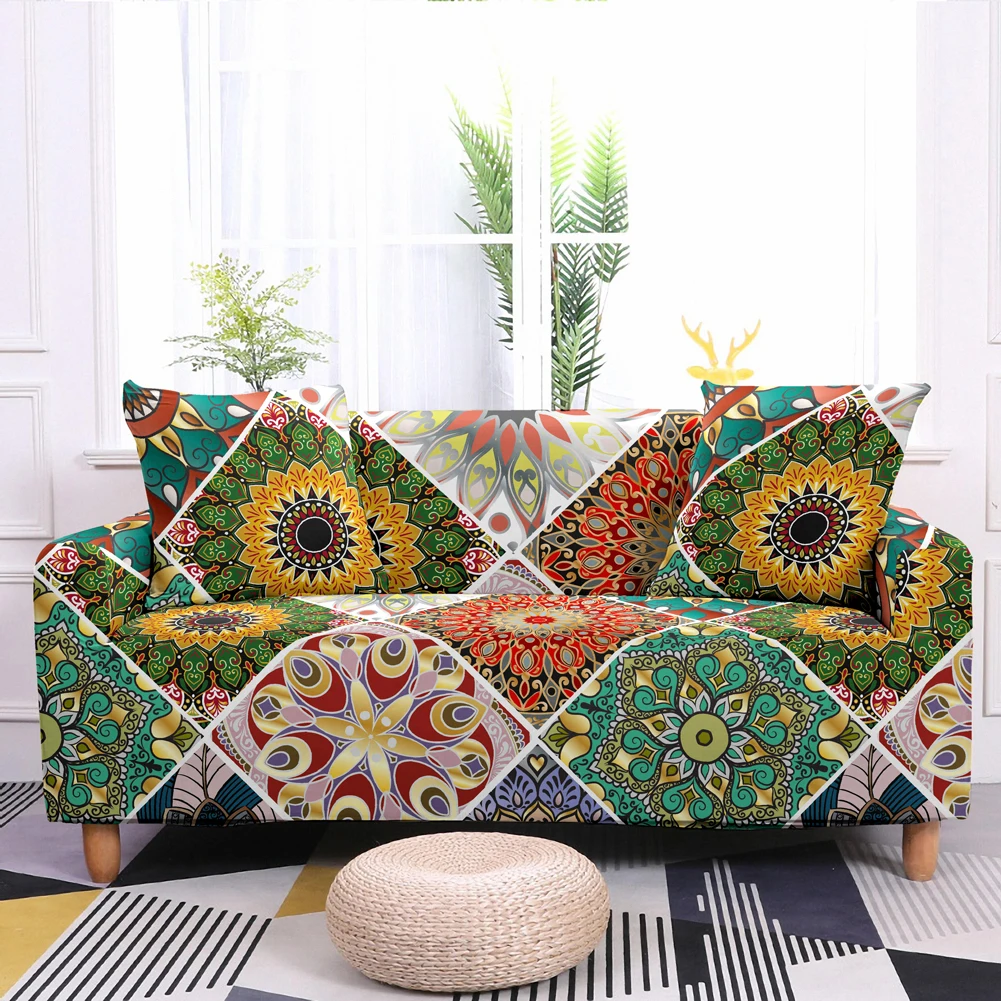 

Elastic Sofa Cover Bohemia Printing Sofa Towel Slipcover Sofa Cover For Living Room Couch Cover Mandala Sofa Furniture Protector