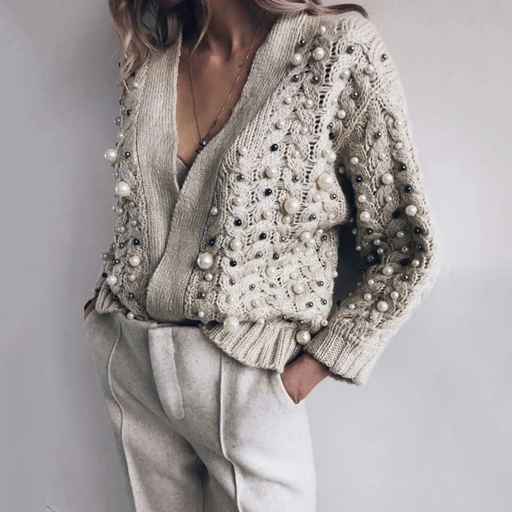 Дизайнерский кардиган с бисером женский свитер зима осень 2020 модный бренд