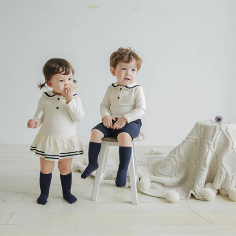 Милый детский школьный костюм из чистого хлопка темно-синего цвета одежда для