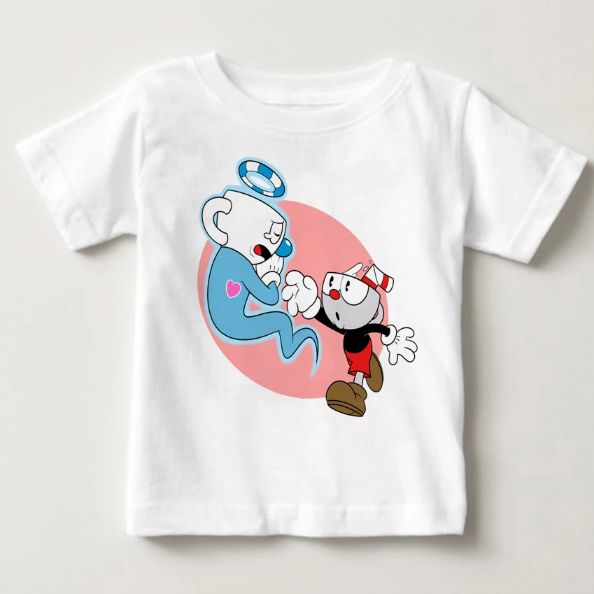 

Children's Game Dabbing Cuphead Cartoon Design T-shirts Kid's Comfortable Breathable Premium Soft White T-Shirt Baby MJ
